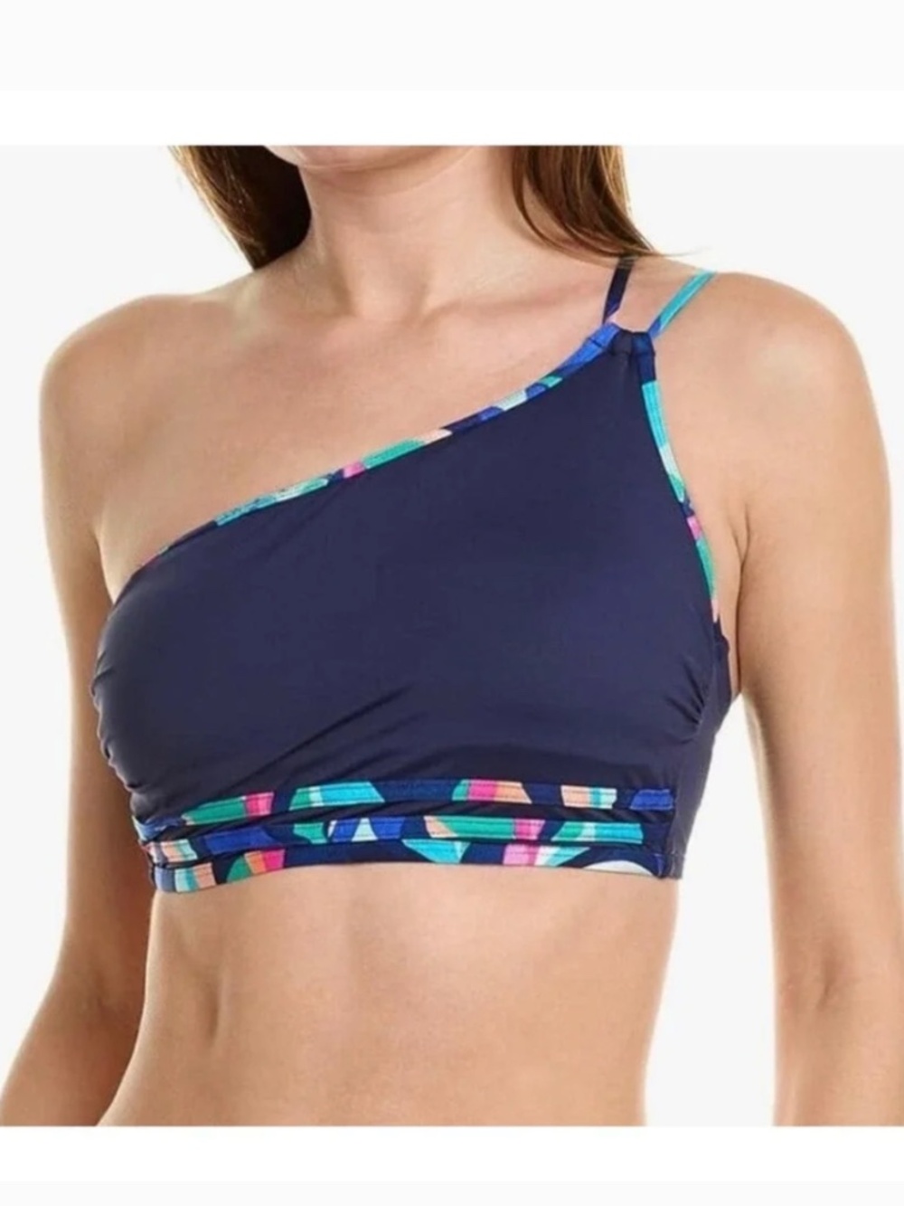 La Blanca sz 10 swimsuit bikini top painted leaves one shoulder bralette